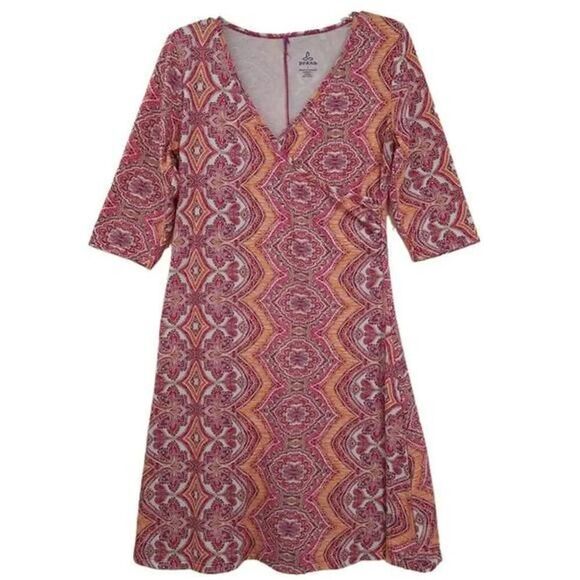 prAna Nadia Veeda Pink Orange Faux Wrap Dress Size Large - Picture 1 of 8